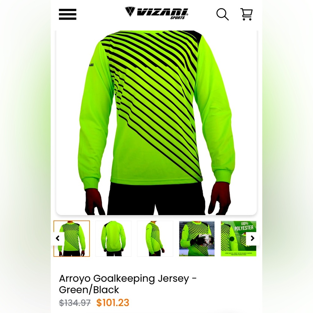 Kawasaki green Goalie shirt by Vizari in good condition. Adult XL